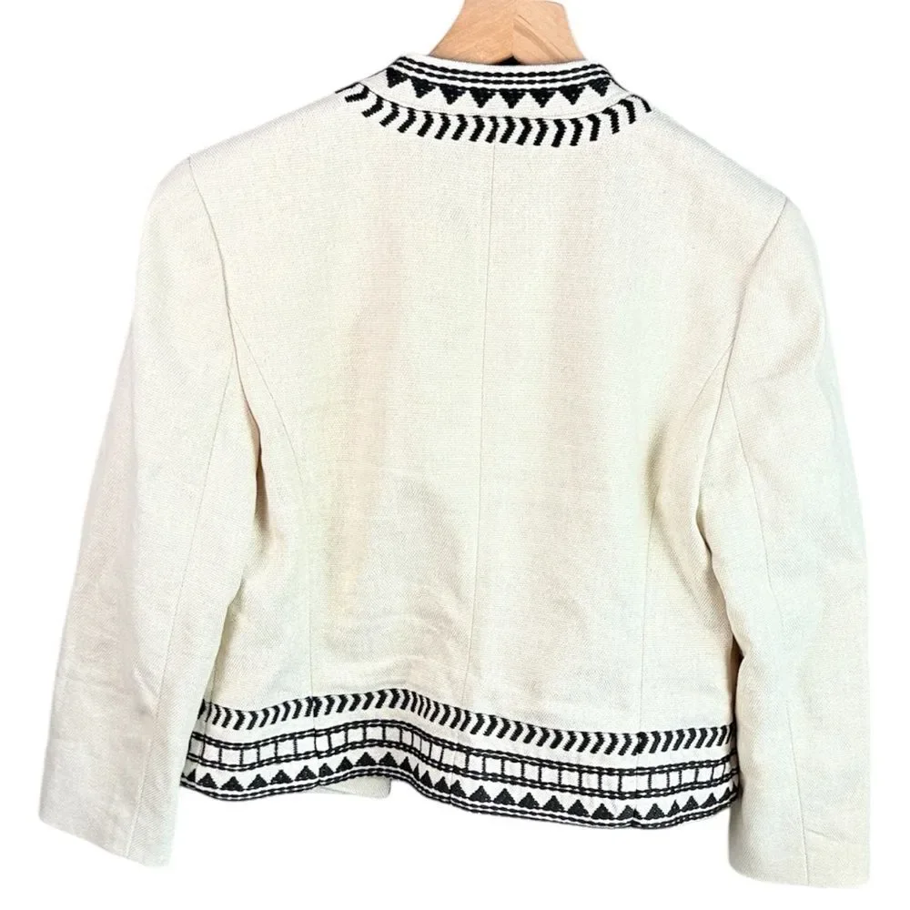 Ann Taylor Creamy White & Black Linen Blend Blazer - Picture 2 of 7